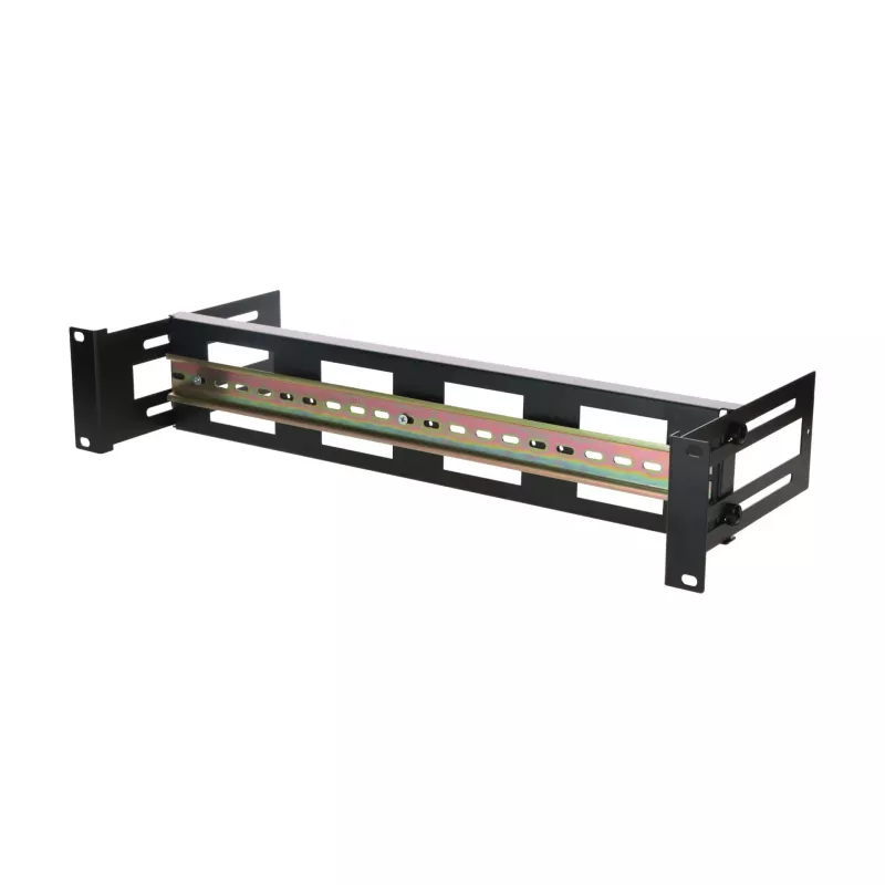 DSIT 2U DIN-Schienen-Halterung für 19-Zoll-Racks, Tiefe verstellbar 100-200 mm, TS35, Schwarz