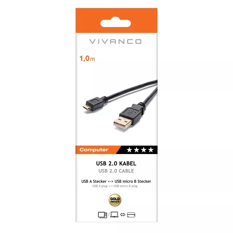 Vivanco VVITUSBAMICB10MK USB 2.0 Typ-A auf Micro-B Kabel, 1 m, Schwarz