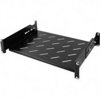 DSIT 19 inch Universelles verstellbares Rack-Regal 350-590 mm Tiefe, 30 kg Belastung, belüftet, Schwarz
