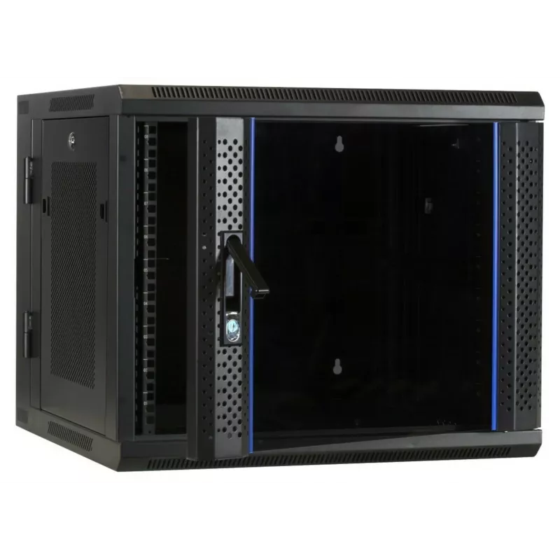 DSIT 6U Wandgehäuse-Rack mit gehärteter Glastür, reversibel, 600x450 mm, Schwarz