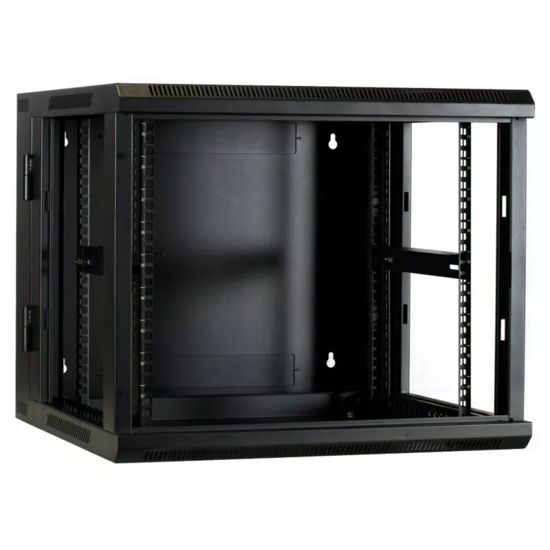 DSIT 6U Wandgehäuse-Rack mit gehärteter Glastür, reversibel, 600x450 mm, Schwarz