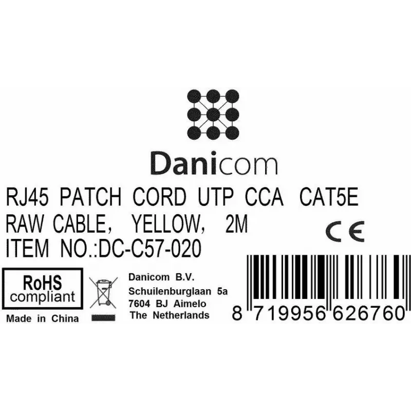 DSIT CAT 5e U/UTP Netzwerk-Patchkabel, RJ45 Stecker auf Stecker, 2m, Gelb, CCA, 100 MHz