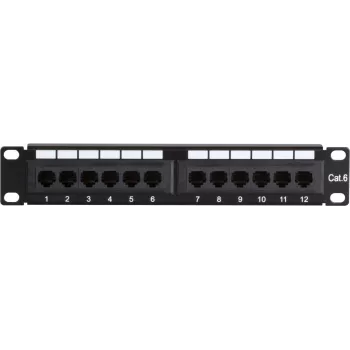 DSIT DS-10Patch6-12UTP 10-Zoll 12-Port UTP CAT6 Patchpanel, 1U Rackmontage, Schwarz