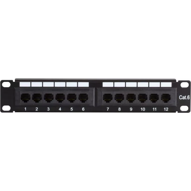 DSIT DS-10Patch6-12UTP 10-Zoll 12-Port UTP CAT6 Patchpanel, 1U Rackmontage, Schwarz