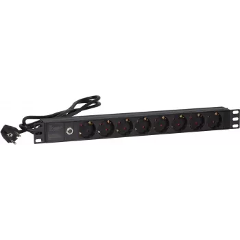 DSIT DS-8PDU-MO 19 inch 8-fach Master-Überlastschutz-Steckdosenleiste, 0,48 m Kabel, Schwarz