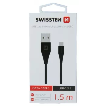 Swissten USB-A auf USB-C 3.1 Gen 1 Kabel 1,5 m Schwarz