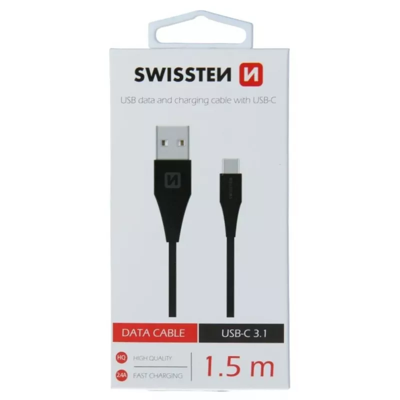 Swissten USB-A auf USB-C 3.1 Gen 1 Kabel 1,5 m Schwarz
