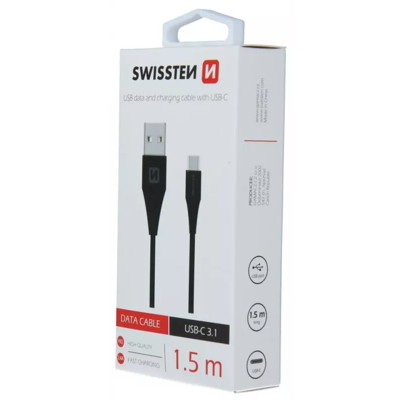 Swissten USB-A auf USB-C 3.1 Gen 1 Kabel 1,5 m Schwarz