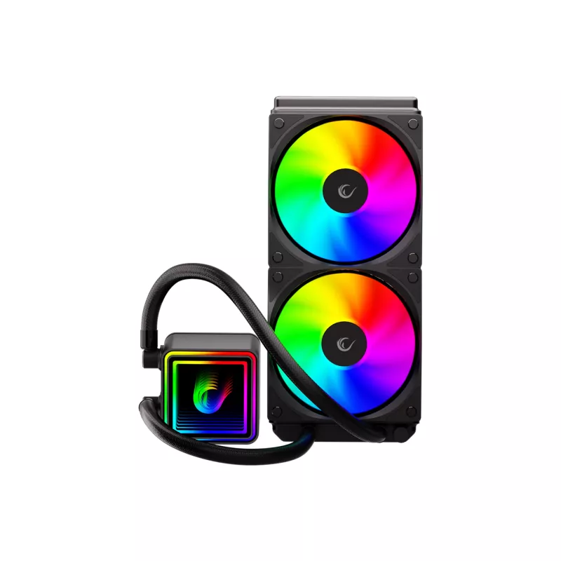 Rampage INFINITE V240 ARGB 240mm Flüssigkeits-CPU-Kühler mit Temperaturanzeige, Schwarz