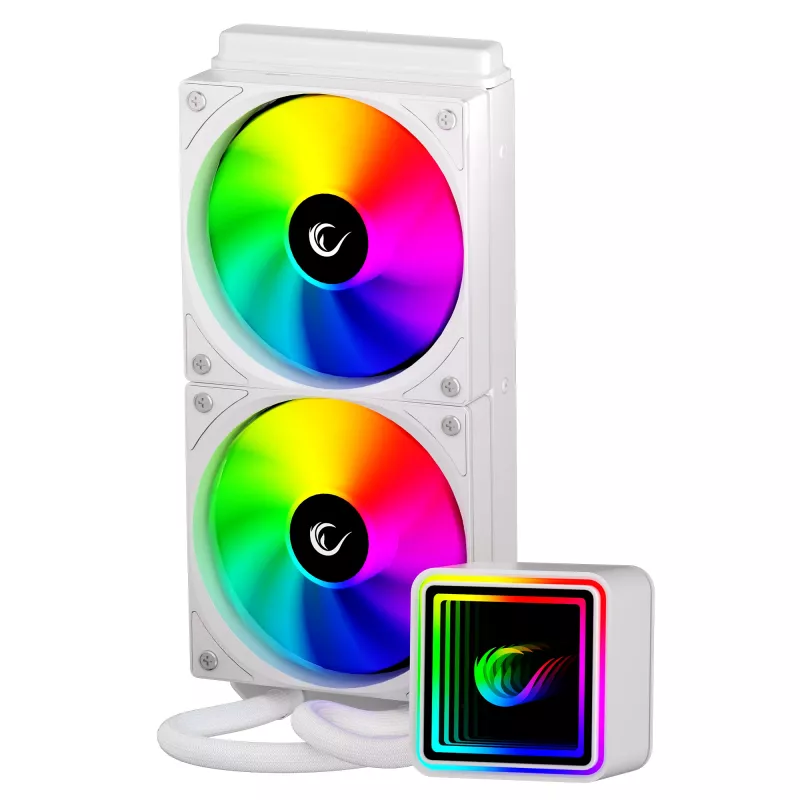 Rampage INFINITE V240 Weiß 240mm ARGB AIO Flüssigkeits-CPU-Kühler mit Temperaturanzeige