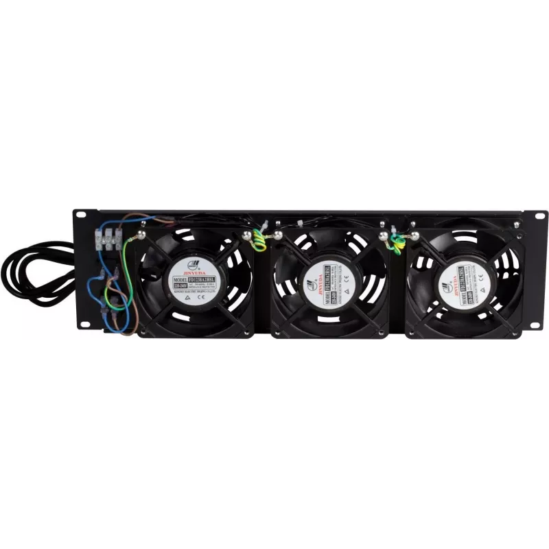 DSIT DS-FAN3FRONT 3U Rackmontage-Lüftereinheit mit 3 Lüftern für 19-Zoll-Racks, Schwarz
