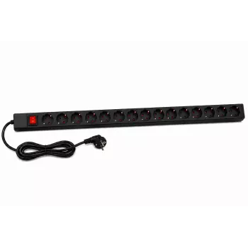 DSIT DS-15PDU 15-fach vertikale Rack-Stromverteilungseinheit, 230V 16A, Schuko-Steckdosen, 2m Kabel, Schwarz