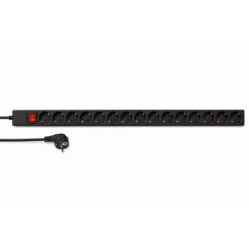 DSIT DS-15PDU 15-fach vertikale Rack-Stromverteilungseinheit, 230V 16A, Schuko-Steckdosen, 2m Kabel, Schwarz