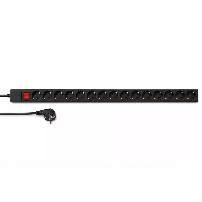 DSIT DS-15PDU 15-fach vertikale Rack-Stromverteilungseinheit, 230V 16A, Schuko-Steckdosen, 2m Kabel, Schwarz