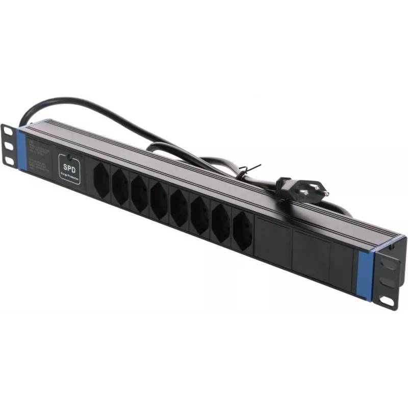DSIT 19 inch Schweizer Steckdosenleiste Master Overload - 8 Steckdosen - 1,8 m Kabel