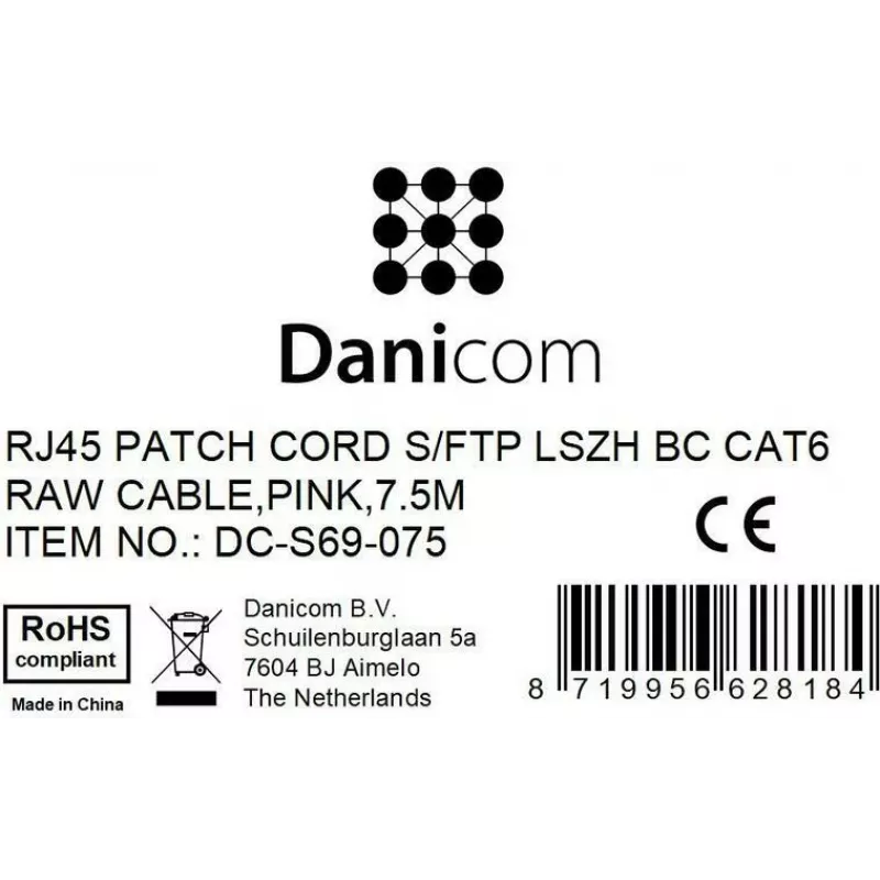 DSIT CAT 6 Netzwerkkabel LSOH - S/FTP - 7,5 m - Pink
