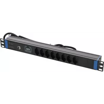 DSIT DS-8PDU-CH-SPO 8-fach Schweizer Steckdosenleiste mit Überspannungs- und Überlastschutz, 1,8 m Kabel, Schwarz