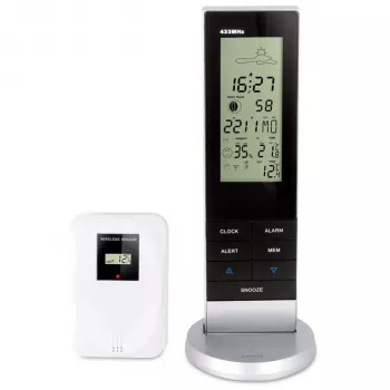Alecto WS-1150 Funk-Wetterstation mit Außensensor, Schwarz/Silber