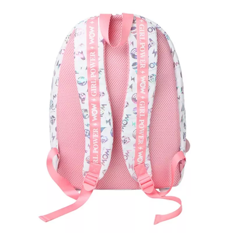 KIDS Wow Holo Holographic Mädchen Schulrucksack Groß A4 Pink mit Bommel - Wow00022