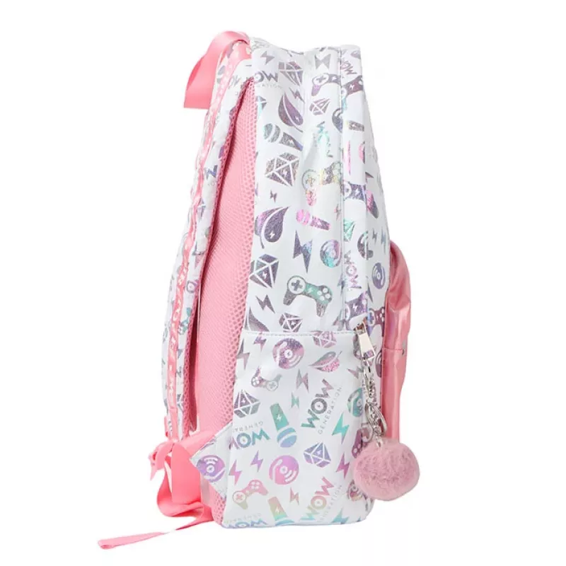 KIDS Wow Holo Holographic Mädchen Schulrucksack Groß A4 Pink mit Bommel - Wow00022