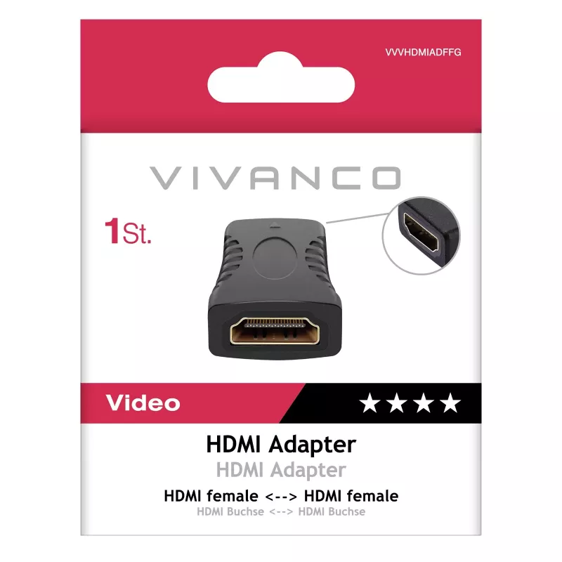 Vivanco VVVHDMIADFFG HDMI-Kupplungsadapter Buchse auf Buchse 4K 60Hz 18Gbps Schwarz