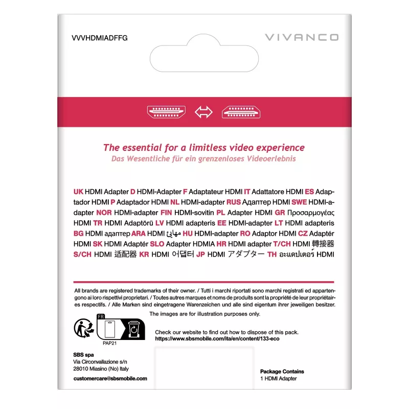 Vivanco VVVHDMIADFFG HDMI-Kupplungsadapter Buchse auf Buchse 4K 60Hz 18Gbps Schwarz