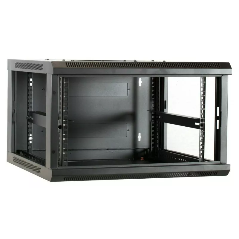 DSIT 6U Wandmontage-Serverschrank mit Glastür, 600 x 600 x 368 mm, Schwarz