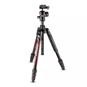Manfrotto MKBFRTA4RD-BH Befree 4-Section Aluminium Reisestativ mit Kugelkopf, Rot