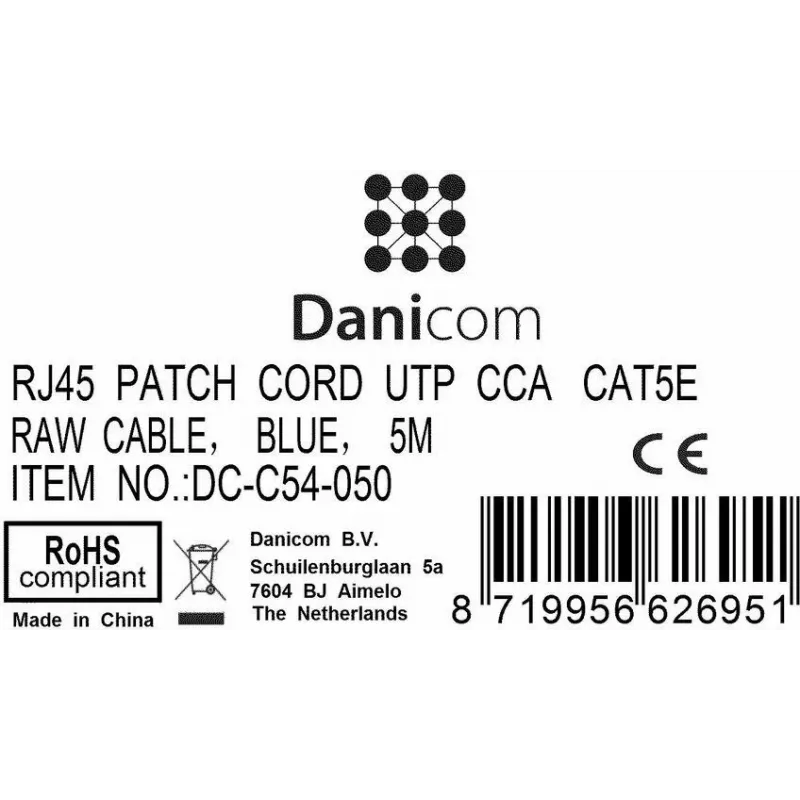DSIT CAT 5e U/UTP Netzwerk-Patchkabel, 5m, Blau, CCA, RJ45 (DC-C54-050)