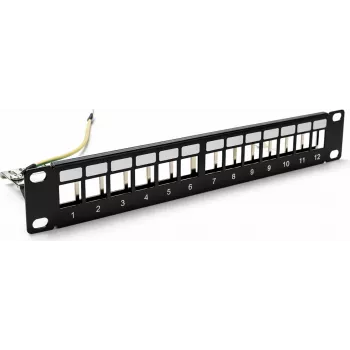 DSIT DS10-Patch-12STP 10 Zoll STP Keystone Patchpanel, 12 Ports, geschirmt, 1U, Schwarz