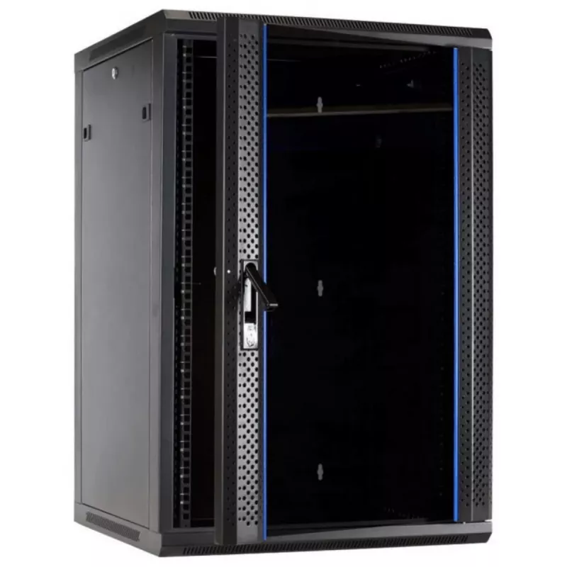 DSIT 27U Wandmontage-Serverschrank mit Glastür, 600x600x1300 mm, Schwarz