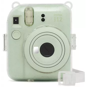 Fujifilm Instax Mini 12 Glitter Cover - Klare Glitzer-Kameratasche mit verstellbarem Schultergurt, Magnetverschluss, maßgeschneiderter PU-Leder- und PVC-Schutz für Instax Mini 12