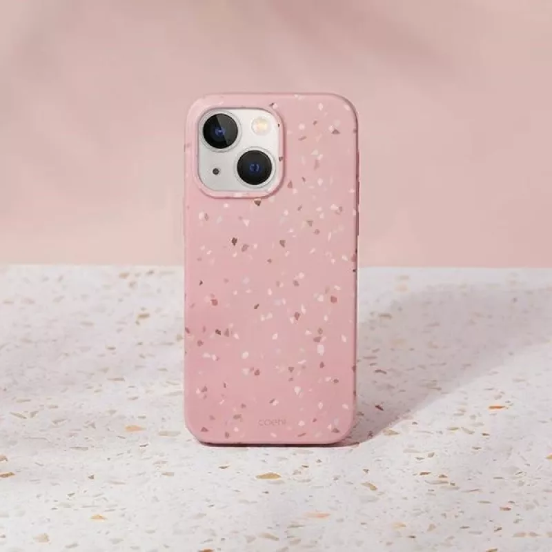 UNIQ Coehl Terrazzo Hülle für iPhone 14 Plus / 15 Plus, Korallenrosa