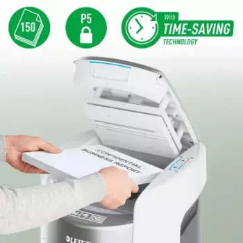 Leitz IQ Optimax AutoFeed 150 Aktenvernichter, P-5, 150 Blatt, 15 L Behälter