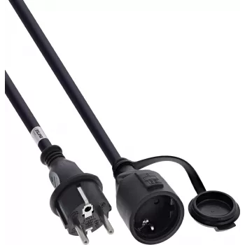 InLine® Schutzkontakt-Verlängerungskabel, Outdoor IP44, Berührungsschutz, 2m, Schwarz