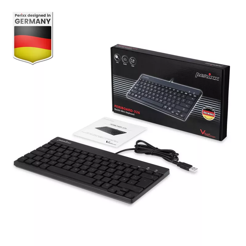 Perixx PERIBOARD-326 DE Beleuchtete USB-Tastatur, kabelgebunden, Schwarz