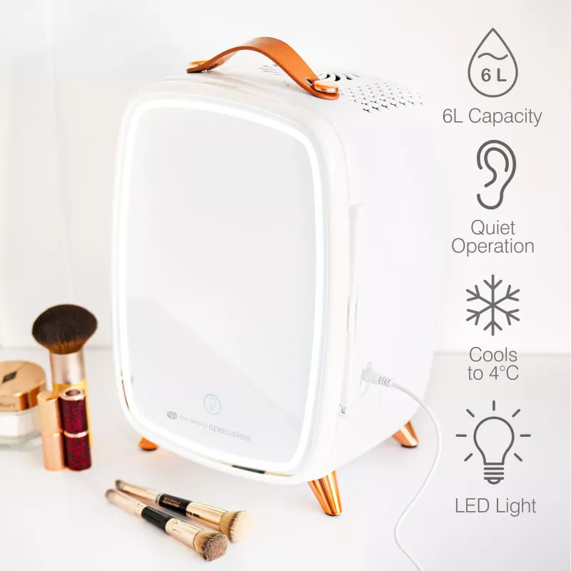 Rio FRBM-EU/1,0 6L Beauty-Skincare-Kühlschrank mit LED-Spiegel Weiß