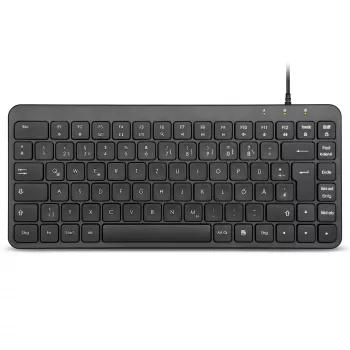 Perixx PERIBOARD-414 B DE Kabelgebundene Mini-USB-Tastatur, leise Tasten, deutsches Layout, Schwarz