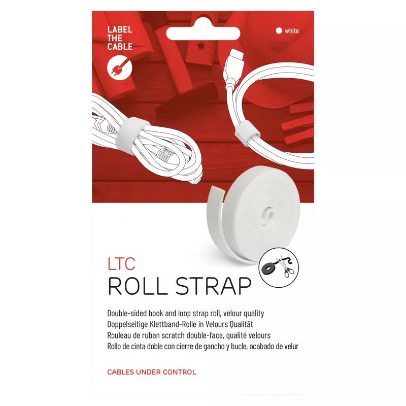 LABEL THE CABLE LTC PRO Rollband, doppelseitige Klettrolle, 25 m weiß