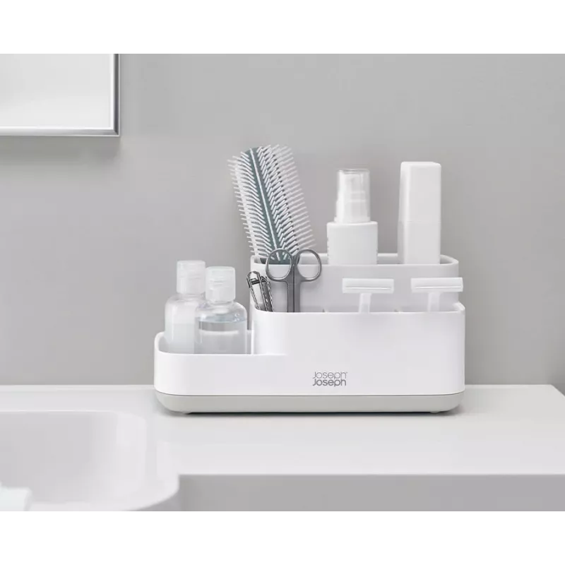 Joseph Joseph EasyStore Badezimmer-Organizer Weiß/Grau - Kompakter Organizer mit mehreren Fächern und belüfteter Drainage