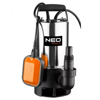 NEO TOOLS 04-736 Tauchpumpe für Schmutzwasser 1100W, 15000 L/h, 10 m Förderhöhe, Edelstahl, Schwimmerschalter