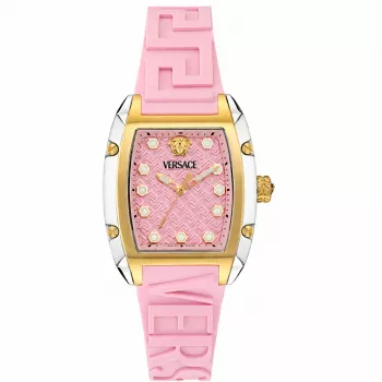 Versace VE8K00224 Damen Quarzuhr, 45 mm, graues Edelstahlgehäuse, pinkes Zifferblatt, pinkes Silikonarmband