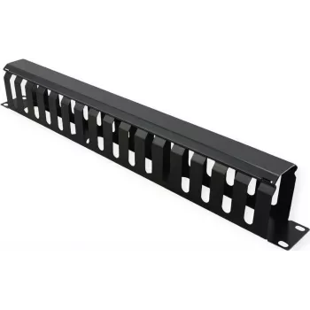 VALUE 26.99.0305 19-Zoll-1U-Frontplatte mit Kabelkanal 40x60 mm, Schwarz RAL 9005