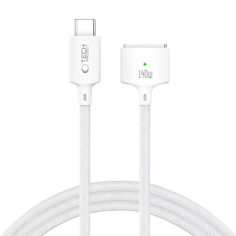 TECH-PROTECT MMC01 Ultraboost Magnetisches MacBook-Kabel USB-C auf MagSafe 3 140W 300cm Weiß
