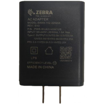 Zebra USB Typ C Netzteil mit Großbritannien-Stecker und verwendetem USB-C-Kabel