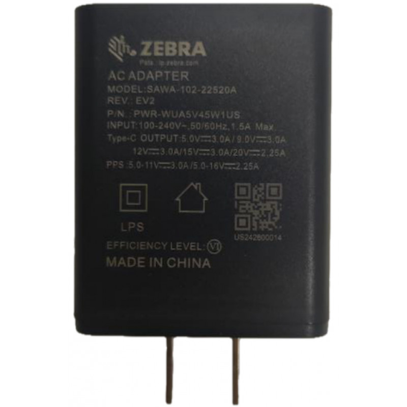 Zebra USB Typ C Netzteil mit Großbritannien-Stecker und verwendetem USB-C-Kabel