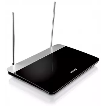 Innen-TV-Antenne mit einstellbarer Verstärkung, 1,8 m Koaxialkabel, 75 Ohm, 3G/4G-Filter, DVB-T/T2, RED-konform