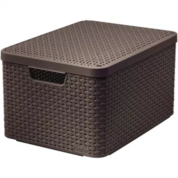 CURVER Style L Aufbewahrungsbox mit Deckel, 43,6 x 32,6 x 23 cm, Dunkelbraun, 32,67 L, Faltbar, Stapelbar, Stoffgriffe