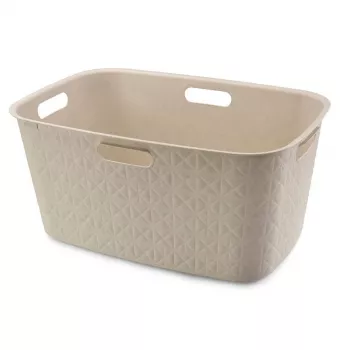 CURVER Softex 45L Wäschekorb in Kreideweiß, Soft-Touch rechteckiger Behälter mit integrierten Griffen, 57 x 37 x 27 cm
