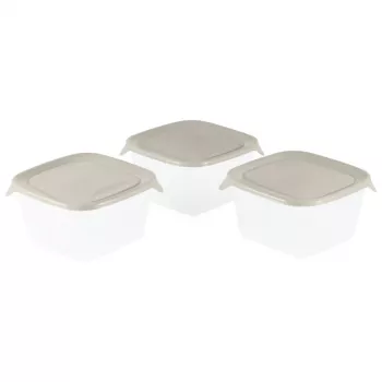 CURVER Fresh&Go Quadratisches Aufbewahrungs-Set, 3 x 1,2 L, Beige